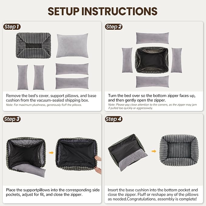 Dog Bed Medium Size Dog, Rectangle Orthopedic Pet Bed for Car and Indoor, Comfort Fluffy Memory Foam Dog Beds with Anti-Slip Bottom,Grey(30x24x8 inches)