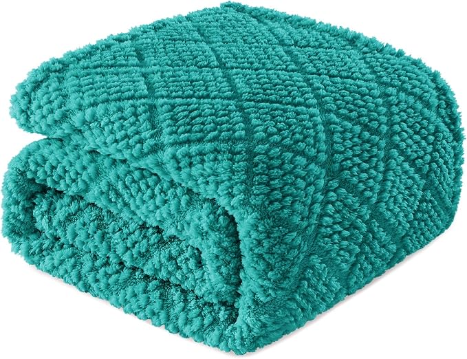 Whale Flotilla Soft Fleece Throw Blanket for Couch, Teal | Jacquard Waffle Blankets for Home Decor, Lightweight and Cozy, All Season Suitable, 50x60 Inch