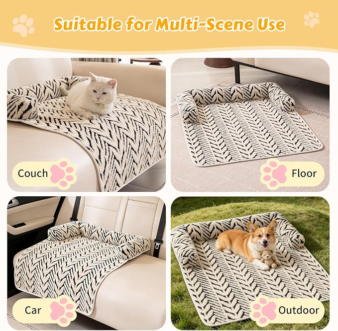 Calming Dog Bed Mats with Neck & Head Support, 31.5 x 23.62 inch Black | for Small and Medium Dogs & Cats, Soft Flanne Couch Covers, Non-Slip, Machine Washable, Protects Sofa from Fur & Scratches