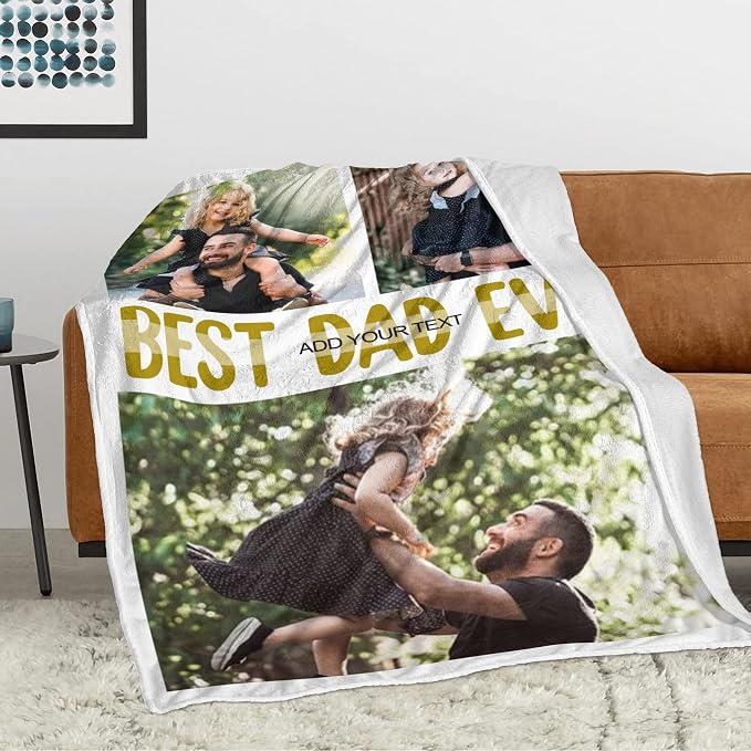 Personalized Photos Blankets for Dad Husband from Daughter Son Wife | Custom Blanket with Text Picture Collage, Customized Throw Blankets, Christmas Birthday Anniversary Wedding Gifts