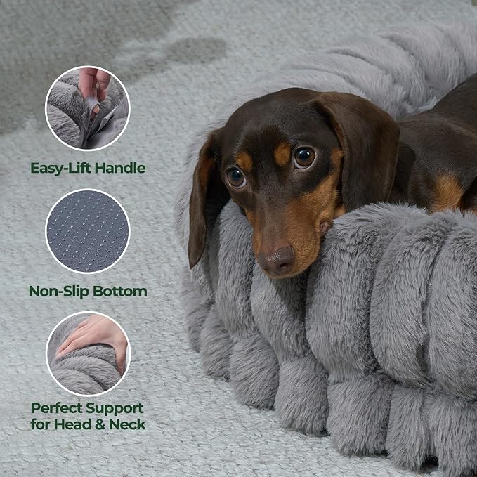 BALANCE Luxury Donut Dog Bed, 36 Inches Round Dog Beds Large Sized Dogs Washable, Orthopedic Calming Dogs Bed for Pets with Anti-Slip Bottom, Gray