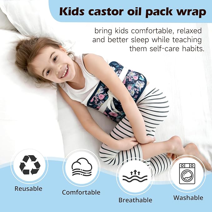 wegreeco Kids Castor Oil Pack Wrap, Reusable Kids Castor Oil Packs for Liver Stomach, Machine Washable Anti Oil Leak 1Pc with Adjustable Strap Rose (Oil Not Included)
