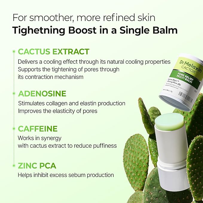 Dr.Melaxin Cactox Pore Relief Multi Balm Stick – Zinc PCA & ADENOSINE Cooling & De-Puffing Face Balm for Enlarged Pores & Puffy Skin, Pore Minimizing with Cactus Extract, Korean Skincare, 0.88 oz