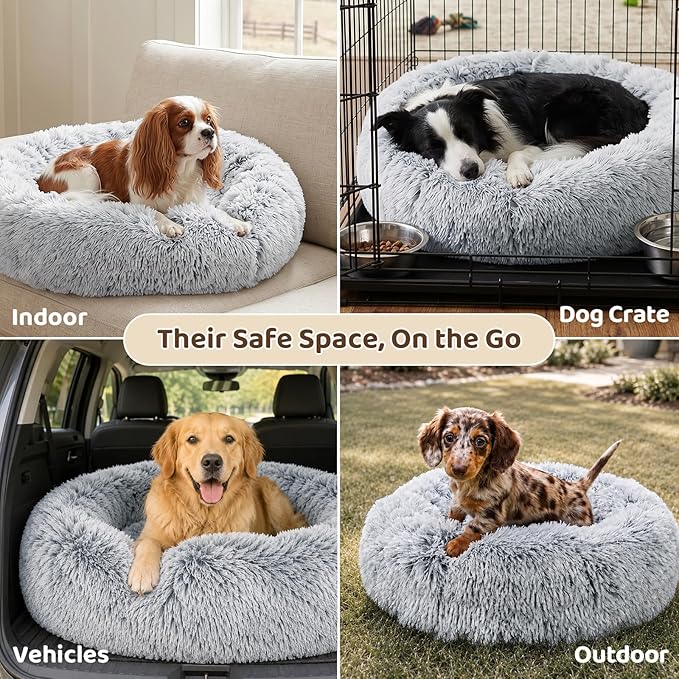 JOLLYVOGUE Dog Bed, Calming Anti-Anxiety Large Dog Bed, Fluffy Donut Cushion for Medium and Large Pets (27"/30"/36")