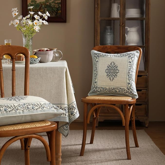 Designer Vintage Linen Throw Pillow Cover,18"x18"-Segerman A | Elegant Chinoiserie Square Pillow Cover,Concealed Zipper Design,Floral Pattern,Sofas,Bedroom,Living Room,Lounge Chairs
