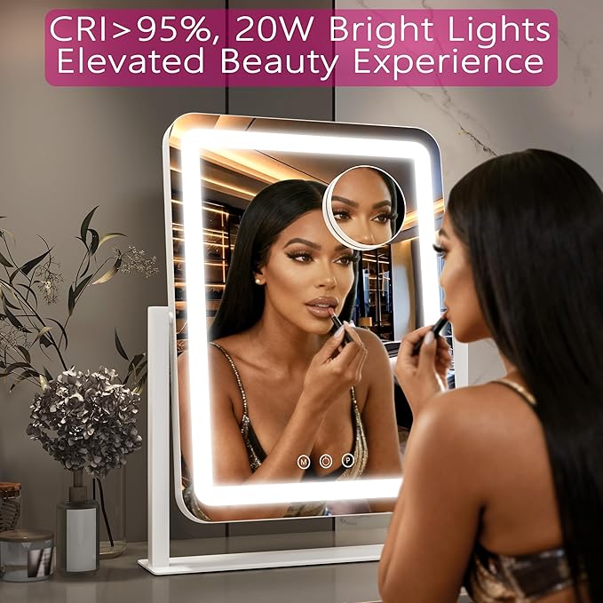 STAISE Hollywood Vanity Mirror with Lights, 17" L x 13" W LED Lighted Makeup Mirror, Dimmable & Three Color Lighting Modes, 10X Magnification Mirror, CRI>95% HD, 20W High Brightness (96 LED)