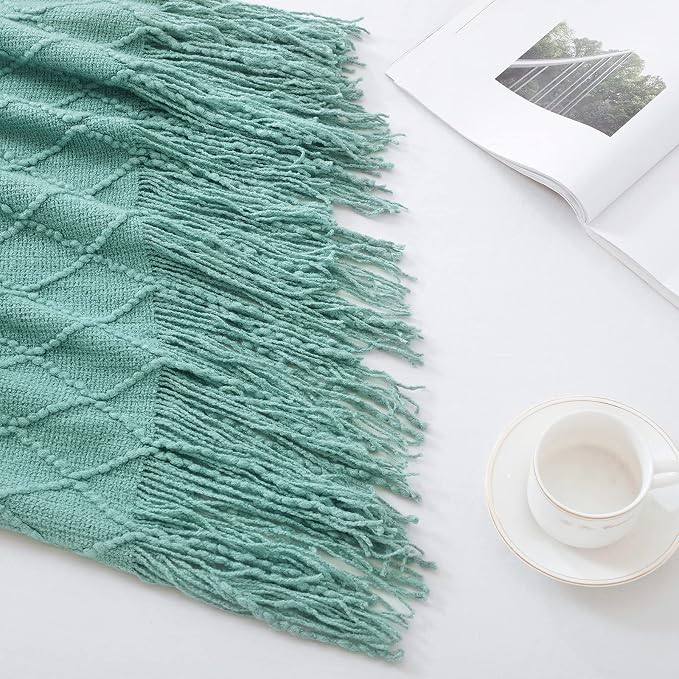 BOURINA Dark Cyan Throw Blanket 50x60 Inch Knitted Soft Throw Sofa Blanket | Knitted Throw Blanket 50x60 Inches, Soft Lightweight Boho Weave Throw Decorative Couch Blanket for Living Room Bedroom Chair