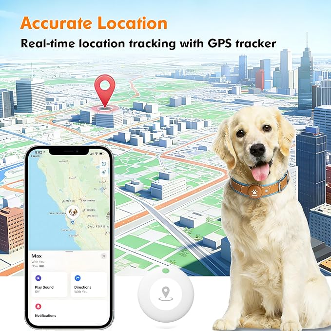 GPS Tracker for Dogs, 2 in 1 Smart Pet Collar (Only iOS), No Monthly Fee Waterproof Dog Collar with Real-time Tracking, Anti-Lost, 365-Day Long Battery GPS Tracker for All Sized Dogs(Locator Included)