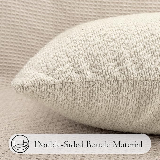 JoraLion 26x26 inch Boucle Throw Pillow Covers, Cream Woven Texture Neutral Pillow Cover Breathable Cushion Case for Couch Sofa Bed Living Room Home Decor, Pack of 2, No Insert