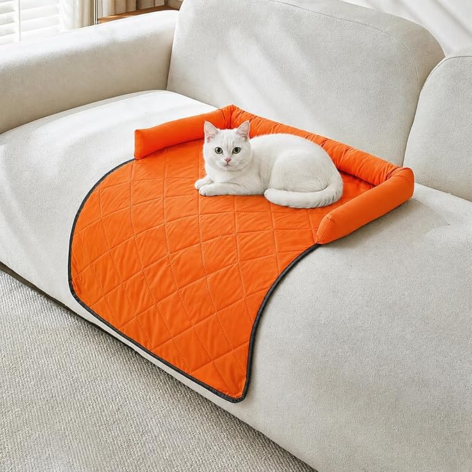 Cooling Dog Bed Mats with Neck & Head Support, 31.5 x 23.62 inch Orange | for Small and Medium Dogs & Cats, Non-Slip, Machine Washable, Protects Sofa from Fur & Scratches