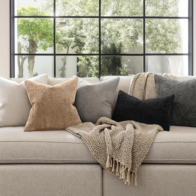 MIULEE Decorative Couch Throw Pillow Covers 18x18 Inch Khaki Camel 2 Pack | Modern Boho Accent, Soft Chenille Pillow Covers, Farmhouse Cushion Cases for Home Decor Bed Sofa Living Room