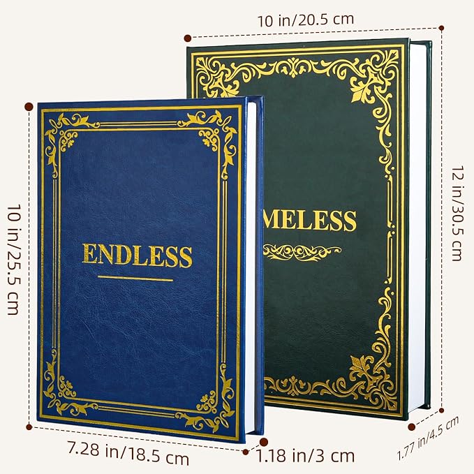 Vintage Decorative Book Storage Box Set of 2, Stylish Faux Leather Decorative Books, Fake Book Storage Box for Bookshelf, Coffee Table, Modern Home Decor, Dark Green & Dark Blue