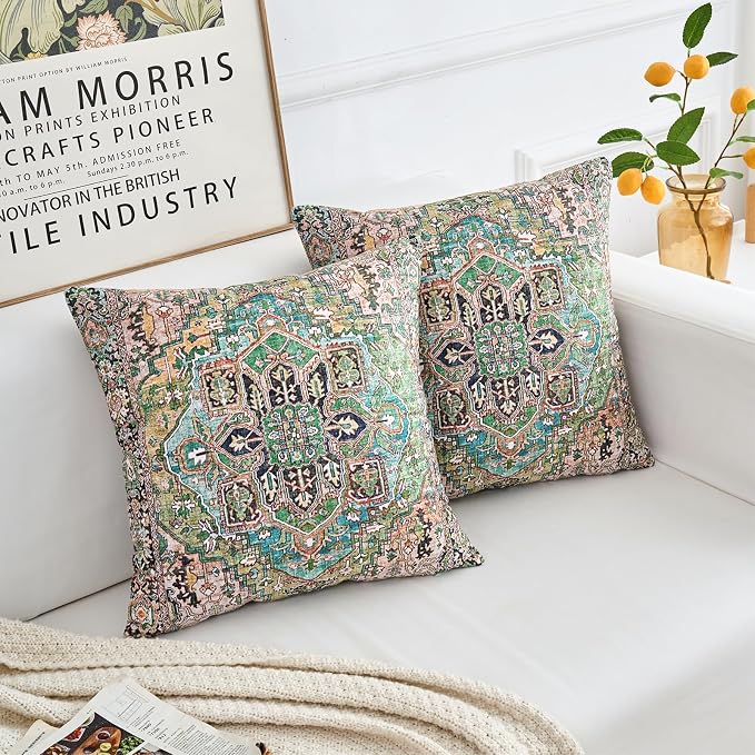 Boho Throw Pillow Covers 22x22 inch Set of 2,Boho Vintage Carpet Pattern Antique Ethnic Decor Double Sided Pattern Cushion Cover Soft Pillow Case Living Sofa Room Bed Square Pillow Cover