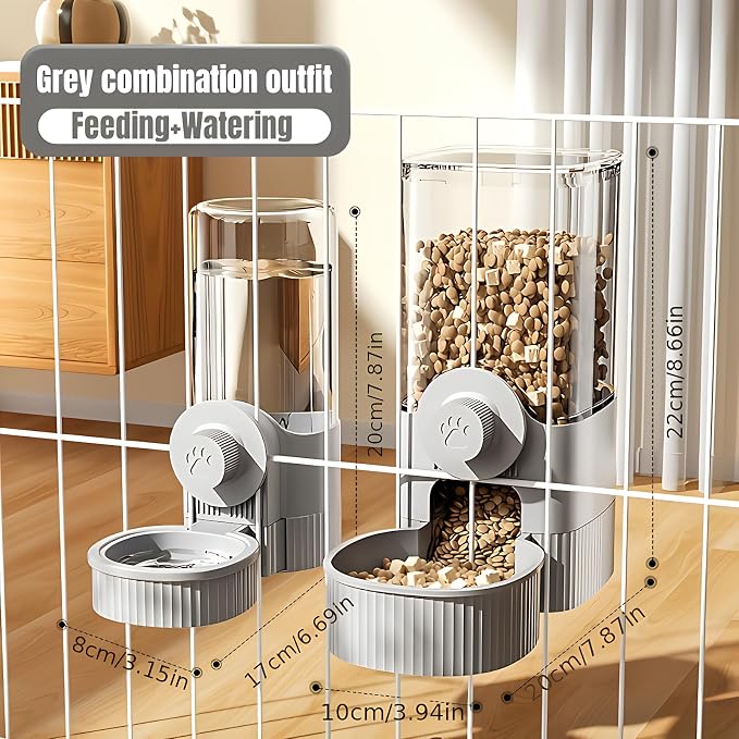 GPY Automatic Hanging Gravity Pet Feeder and Water Dispenser Set | Automatic Rabbit Bunny Feeder and Guinea Pig Water Bottle Water Dispenser for Dogs Cats Pets Animals Large Capacity (Grey)
