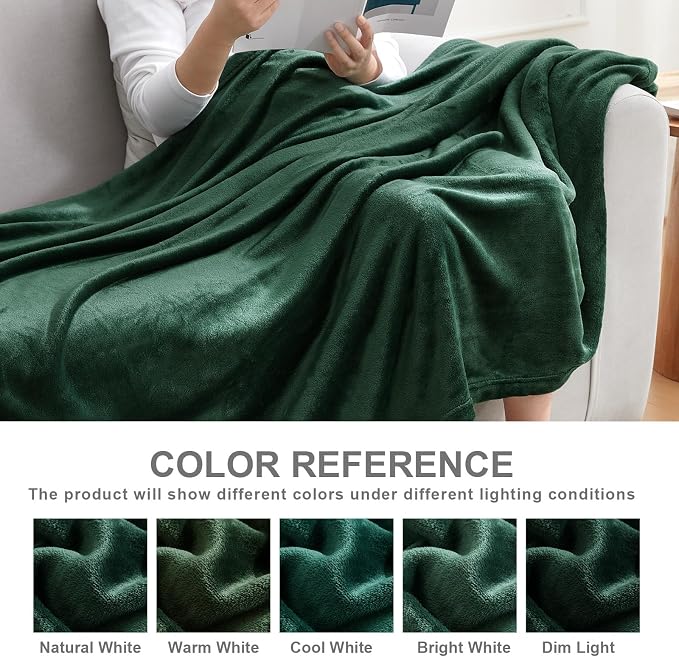 Hansleep King Dark Green Fleece Blanket, Soft Flannel Bed Blanket | Fuzzy Cozy Blanket 90x108 Inches, Multi-use for Bed, Sofa, Couch, Travel, Camping, All Season Warm Lightweight Cover