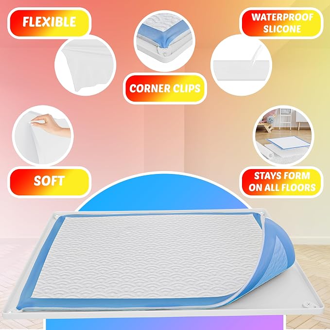 Skywin Dog Pee Pad Holder Tray Fits for 28” x 34” Pee Pads - 1 Pack - White | Corner Lock Holes, Raised Edges, Non-Spill, Easy to Clean Silicone Dog Potty Tray Holder, For Indoor Floor Protection