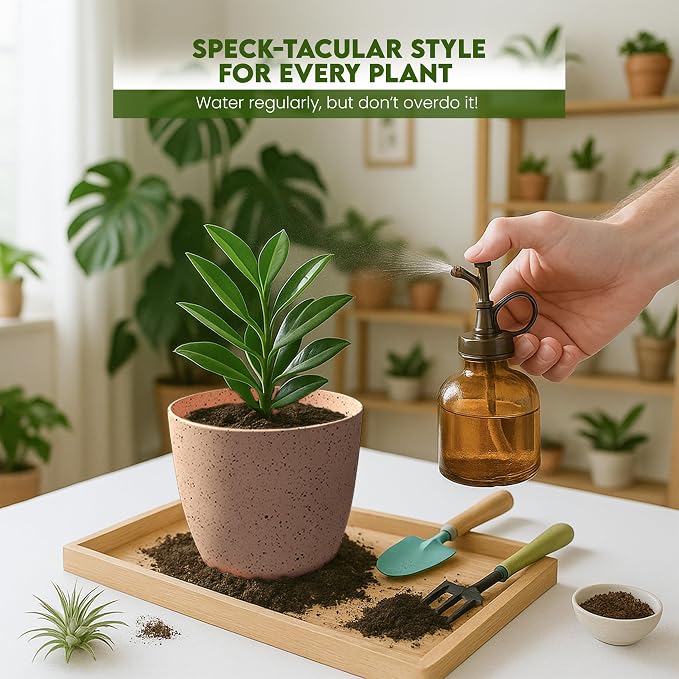 Plant Pots Indoor with Drainage 5 Pack Multisize Planters Spotty Peach Pink | Drainage holes included Multiple sizes 7/6.6/6/5.3/4.8 In Indoor plants and flowers Durable plastic construction