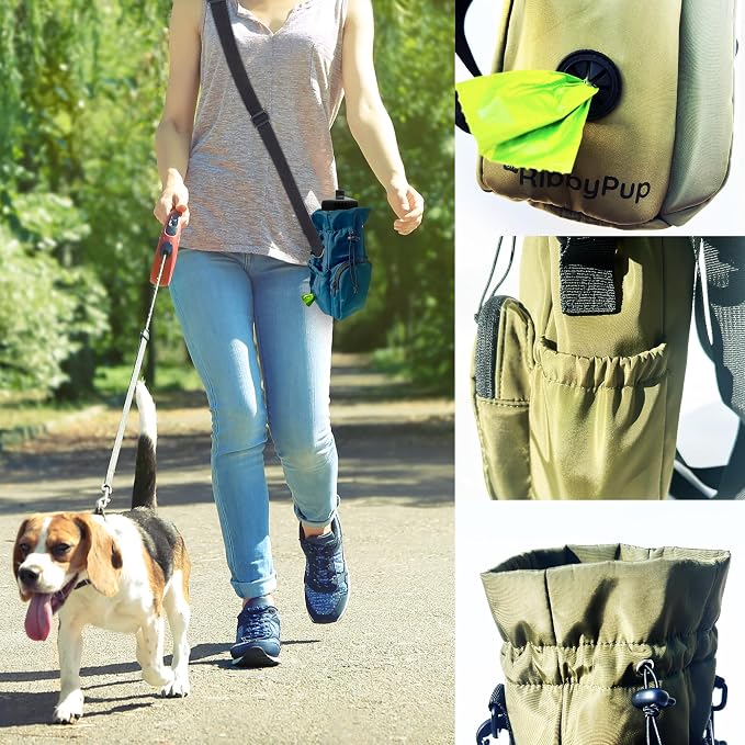 RibbyPup Waterproof Dog Walking Bag With Universal Water Bottle Holder, Built-In Poop Bag Dispenser, Unisex Cross Body Treat Pouch for Walking, Hiking, Training (Deep Teal)
