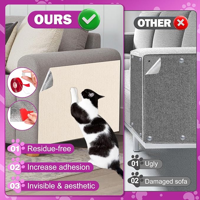 ENONCI 23.6x15.8 Cat Scratcher Mat, Self-Adhesive Cat Scratch Furniture Protector