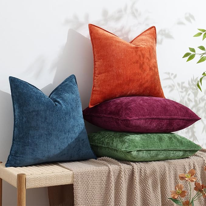 decorUhome Chenille Rhododendron Throw Pillow Covers 16x16 Set of 2 | Fall Soft Couch Decorative Modern Velvet Pillow Cases with Elegant Design for Sofa Bed Living Room Home Decor