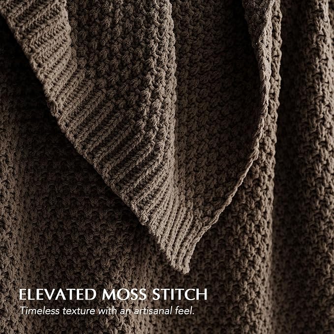 EVERGRACEHOME Chunky Chenille Knit Throw Blanket, 60 x 80, Cocoa Brown | Sculpted Moss Stitch, Chic Modern Farmhouse, All-Season Warmth, OEKO-TEX® Certified, Elegant Blanket for Couch, Bed, Sofa