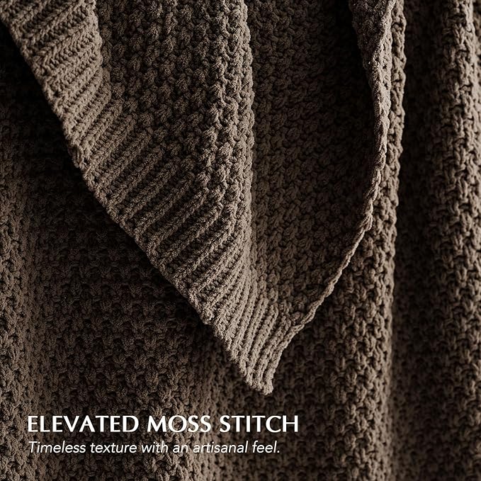 EVERGRACEHOME Chunky Chenille Knit Throw Blanket, 50 x 60, Cocoa Brown | Sculpted Moss Stitch, Chic Modern Farmhouse, All-Season Warmth, OEKO-TEX® Certified, Elegant Blanket for Couch, Bed, Sofa