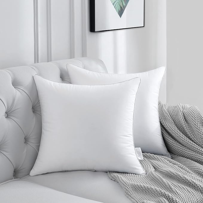 FAVRIQ 16 x 16 Pillow Inserts (Set of 2) - 16 Inch Square Interior Sofa Throw Pillow with 100% Cotton Cover - Decorative Pillow Insert Pair - White Couch Pillow