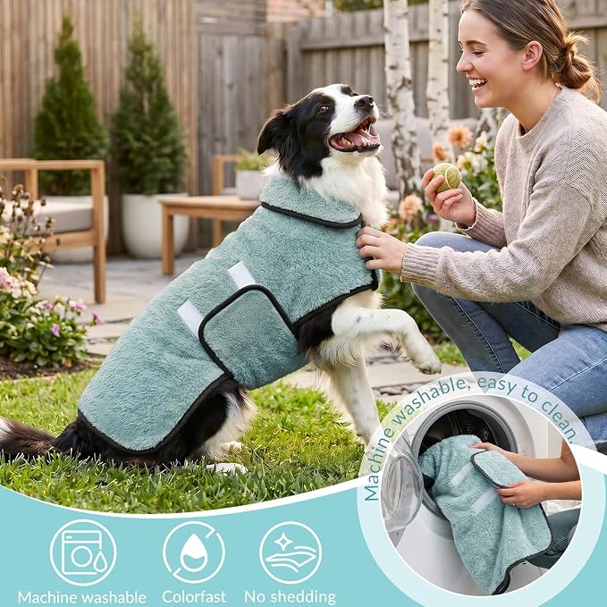Dog Bathrobe, Super Absorbent for Small to Large Dogs, Light Green 2XL | Dog Robes with Soft Fleece, Warm & Cozy, Adjustable Fit, and Quick Drying Coat for Baths Swimming and Grooming