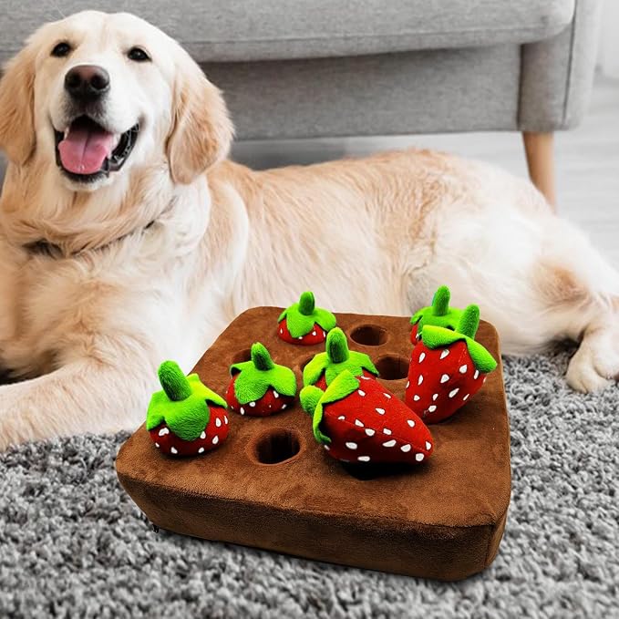 Strawberry Dog Snuffle Mat – Puzzle Feeding Toy, Interactive Game, Non-Slip Plush Chew Toys | Fun Stress Relief Activity for Puppies Adult Dogs Small Medium Large Breeds Playtime Uses