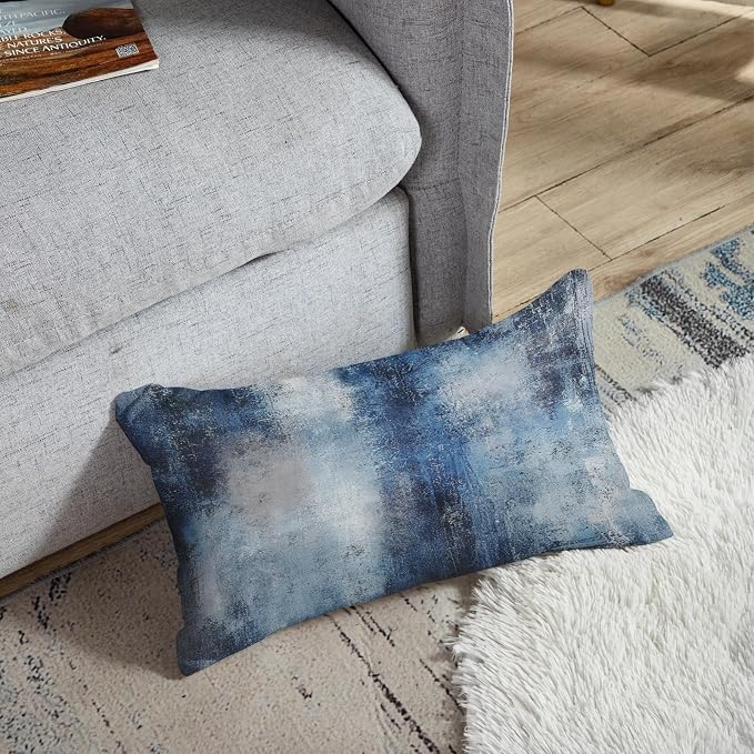Throw Pillow Covers Set of 2, 12 x 20 Inch, Navy Blue Art | Abstract Modern Art Outdoor Decorative Square Pillow Cases Couch Cushion Case for Couch Bed Sofa Living Room Home Decor