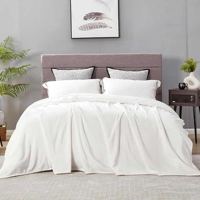 DREAMNINE Extra Large Solid Soft Comfy Fluffy Fleece Bed Blanket Queen Size 90" x 90", Luxury Decorative Fuzzy Blankets for Bedroom, Big Cozy Shaggy Warm Flannel Blanket for Winter Autumn Pet, White