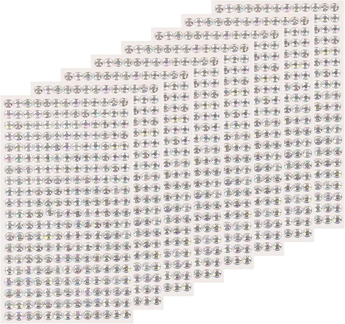 8 Sheets Rhinestone Stickers，3584 Pcs Gem Stickers for DIY Face Eyes Makeup Hair（AB White-3/4/5/6mm）