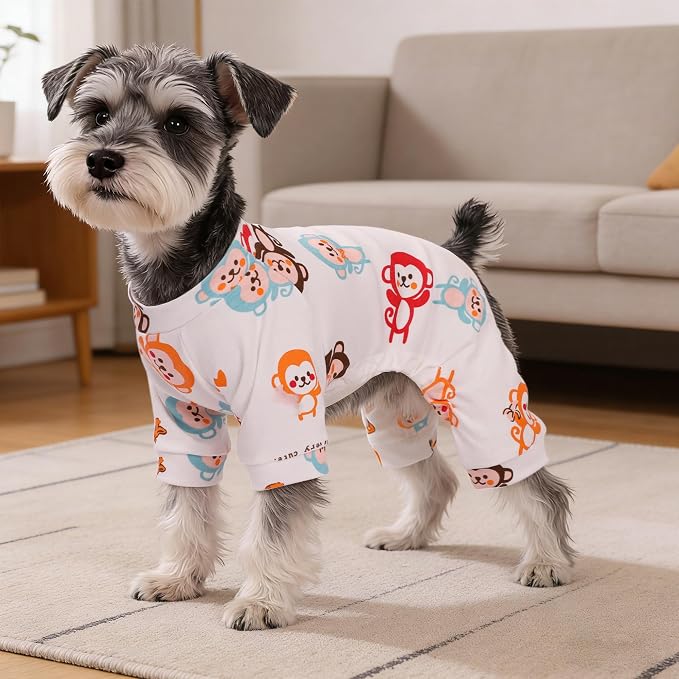 Dog Pajamas Comfy Dog Clothes for Small Dogs, 100% Cotton Dog Pjs Stretchy Breathable, Comfy Soft Pet Onesie Designed for Extra Small Sized Dogs Boy Girl Pet Jammies Outfits (Monkeys, Small)