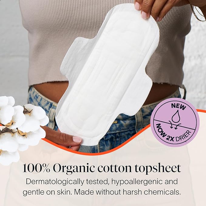 Cora 100% Organic Cotton Topsheet Pads (72 Regular Pads)