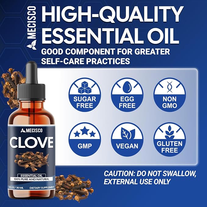 Mecisco Clove Essential Oil Supplement – for Toothache, Oral Care, Skin & Hair – Clove Oil Organic – 1 FL Oz - 30 ml