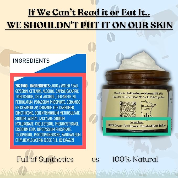 Beef Tallow Balm for Skin | NAKED TALLOW BALM | 1 Ingredient - 100% Grass Fed Grass Finished Tallow | Whole Body & Face Moisturizer | Whipped | Dry Skin, Eczema, Rosacea, (2oz)