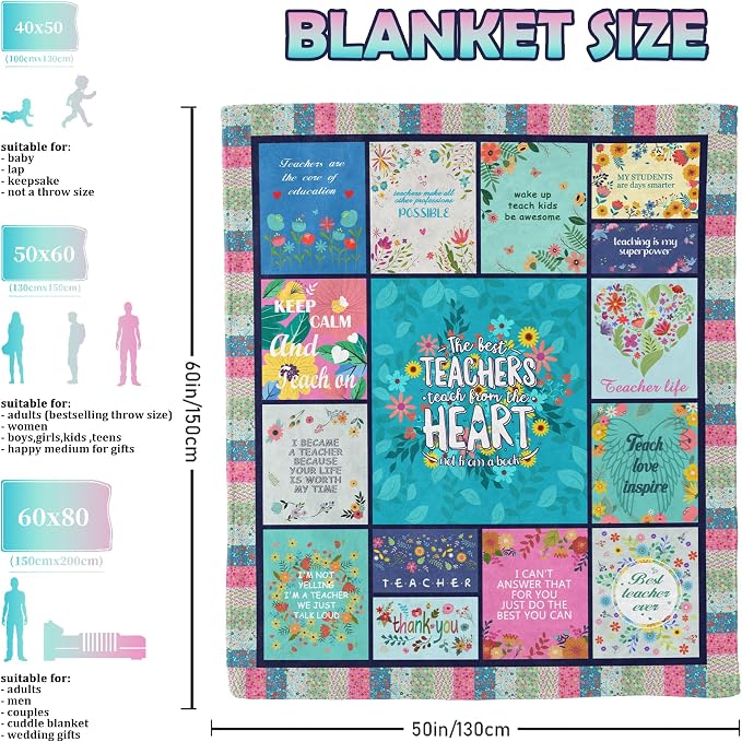 Teacher Gifts Blanket for Women Appreciation Gift Graduation Birthday Retirement Thank You Gifts Christmas Back to School Throw Blankets for Teacher 60"x50"