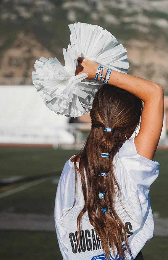 K'lani Game Day Hair Tie Bracelets – 5-Pack Stretchy No-Crease Hair Ties & Stylish Bracelets – Team Color Accessory for Hair or Wrist - BYU, Large