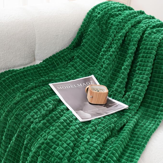 Puncuntex Throw Blanket Classic Green 60"×80" with Square Grid Design | Super Soft Plush Cozy Flannel Throw Blanket Luxury for Couch Sofa Chair