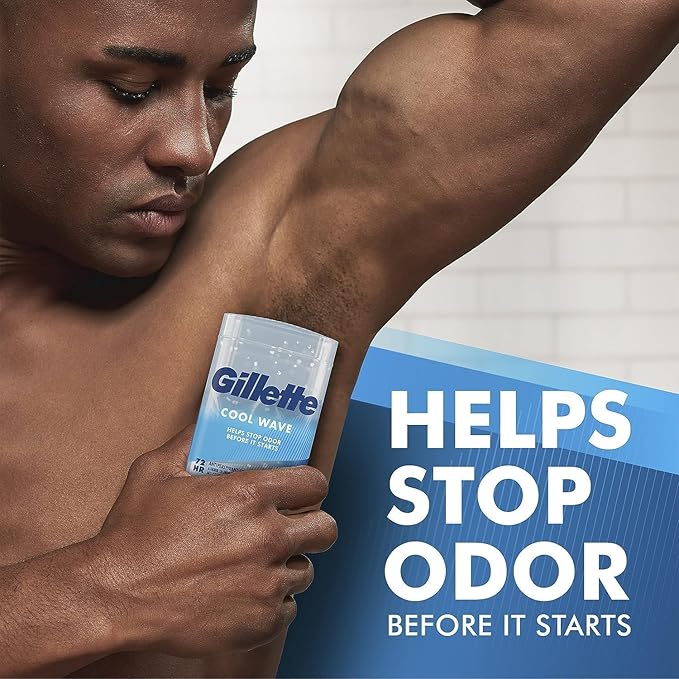 Gillette Antiperspirant and Deodorant for Men, 72hr Sweat & Odor Protection, Long Lasting Freshness, Anti-White Mark Technology, Clear Gel, Cool Wave Scent, 3.8 oz (Pack of 4)