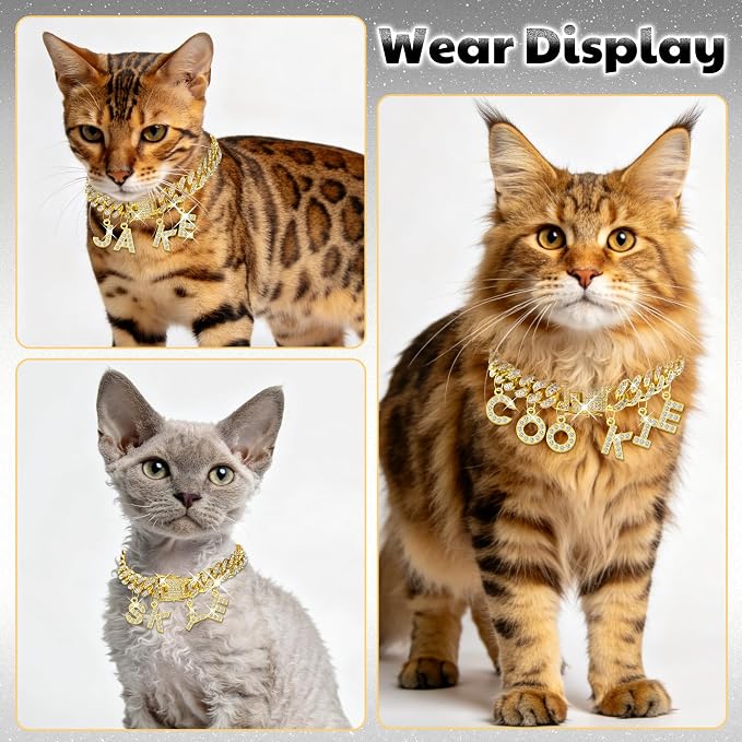 Custom Dog Chain Collar with Name, Diamond Collars Metal Chain Necklace with Secure Buckle, Cuban Style Jewelry Accessories for Puppy Small Medium Large Dogs(Gold, 14 Inch)
