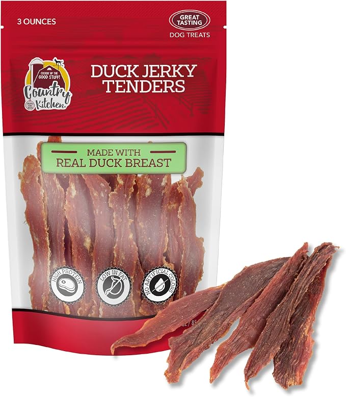 Country Kitchen Duck Jerky Tender Dog Treats, High Protein, 3 oz | Quality Ingredients Made with Real Duck, Low Fat, No Artificial Colors