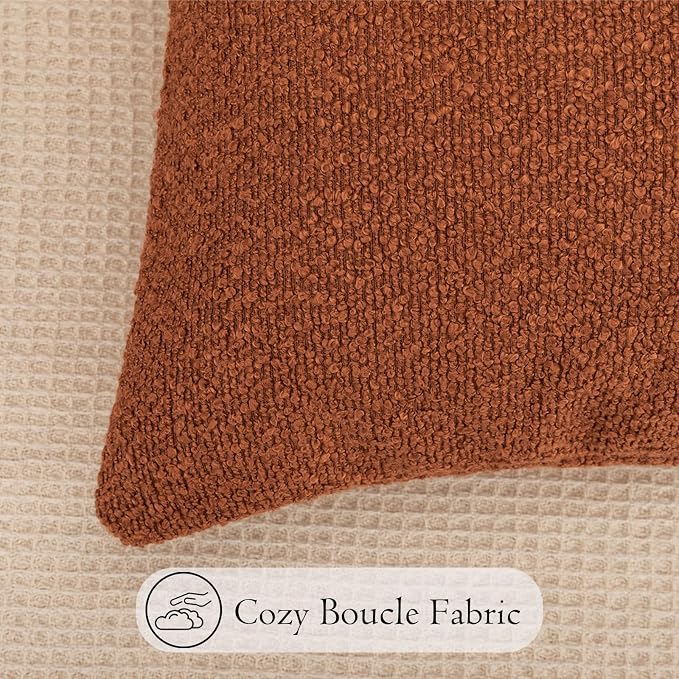 JoraLion 14x26 inch Boucle Lumbar Pillow Cover, Rust Woven Texture Neutral Long Pillow Cover Breathable Cushion Case for Couch Sofa Bed Living Room Home Decor (Cover Only)