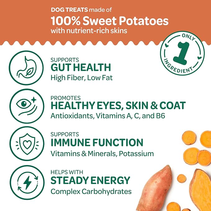 Wholesome Pride Sweet Potato Chews Healthy Dog Treats, 1 Ingredient, 16 oz | No Preservatives, 100% Sweet Potato, Gently Dehydrated, Supports Digestion, No Grain or Gluten, Training & Snacking