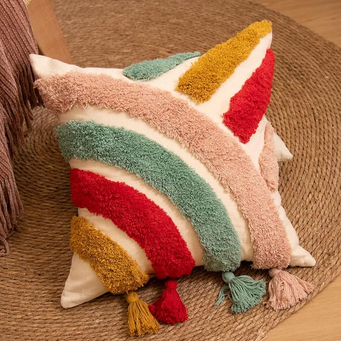 lifein 18x18 Pillow Covers-Throw Pillow Cover Tufted Boho Jacquard Pillow Covers Farmhouse Decorative Pillow Cover Pillow Cases for Gift Couch Sofa Bed Chair Living Room Home Decor
