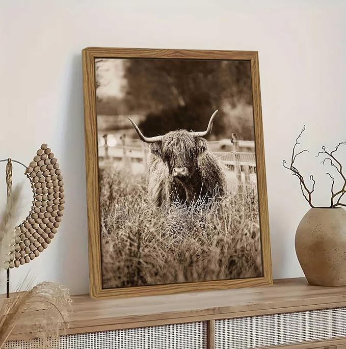 6Pcs Vintage Western Cowboy Wall Art, Highland Cattle Prints, 10" L x 8" W | Rustic Farmhouse Canvas Posters, Country Western Style Wall Decor for Bedroom and Kitchen, Unframed