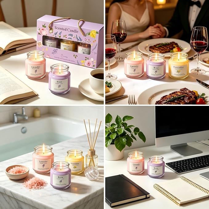 Scented Candles for Women, 8.5oz(3x80g),Soy Wax Aromatherapy Candles | For Flowerlovers, Girls Birthday, Graduation Party, Home decor, Birthday Gift for Mothers, Thanks Gifts for Teachers
