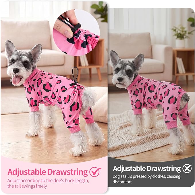 XPUDAC Leopard Dog Pajamas, Stretchy Girl Dog Clothes with Adjustable Drawstring, Soft Lightweight Pet Pjs Puppy Clothes Outfit for Small Medium Dogs, Pink, L