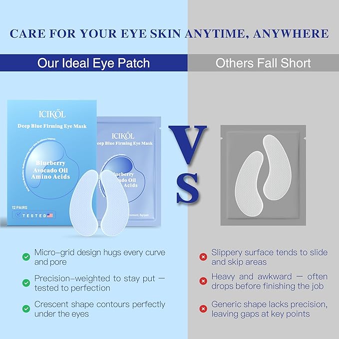 Deep Blue Firming Under Eye Patches for Women - Dark Circle Reduction & Radiance boosting & Skin Resilience Support. Visibly Fades to Clear in 40 Mins, Fully Absorbed in 3Hrs. Blue, 60 Pairs.