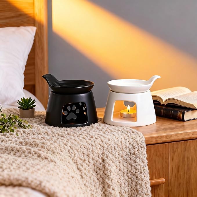 Black Ceramic Essential Oil Burner for Scented Oil,Tealight Wax Melt Warmer,Candle Diffuser,Tea Light Holder,Wax Melt Burner,Yoga Aromatherapy Fragrance Diffuser for Living Room,Bedroom,Office,4*5 IN